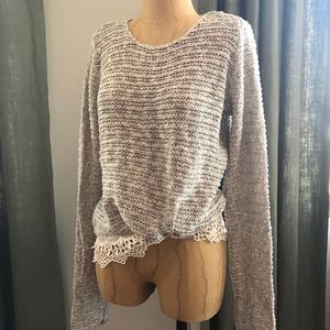 NWOT Forever 21 Heather Gray Knit Crewneck Lace Hem Detail Sweater Sz Large
